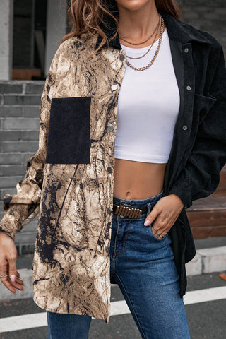 Two-Tone Spliced Button Down Pocket Shirt