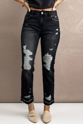 Straight Leg Distressed High Waist Jeans