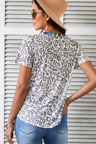 Leopard Print V-Neck Tee Shirt