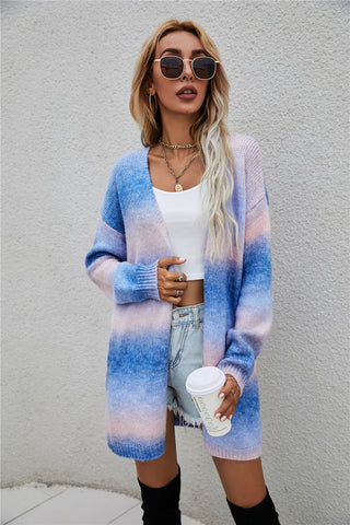 Multicolored Gradient Open Front Longline Cardigan