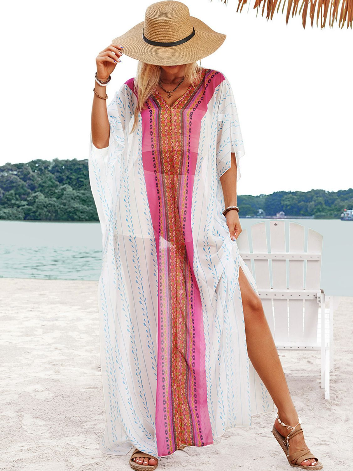 Bohemian V-Neck Slit Maxi Dress