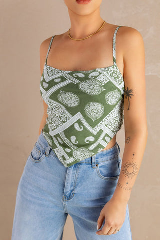 Mixed Print Tie Back Cami Top