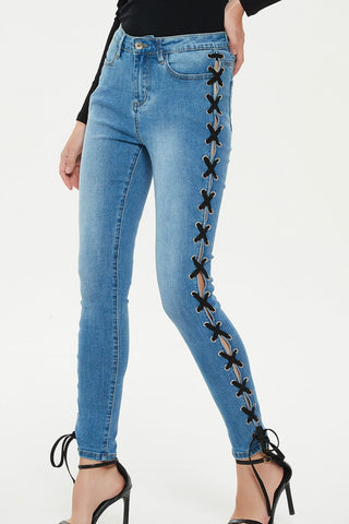 Full Size Lace-Up Jeans with Pockets