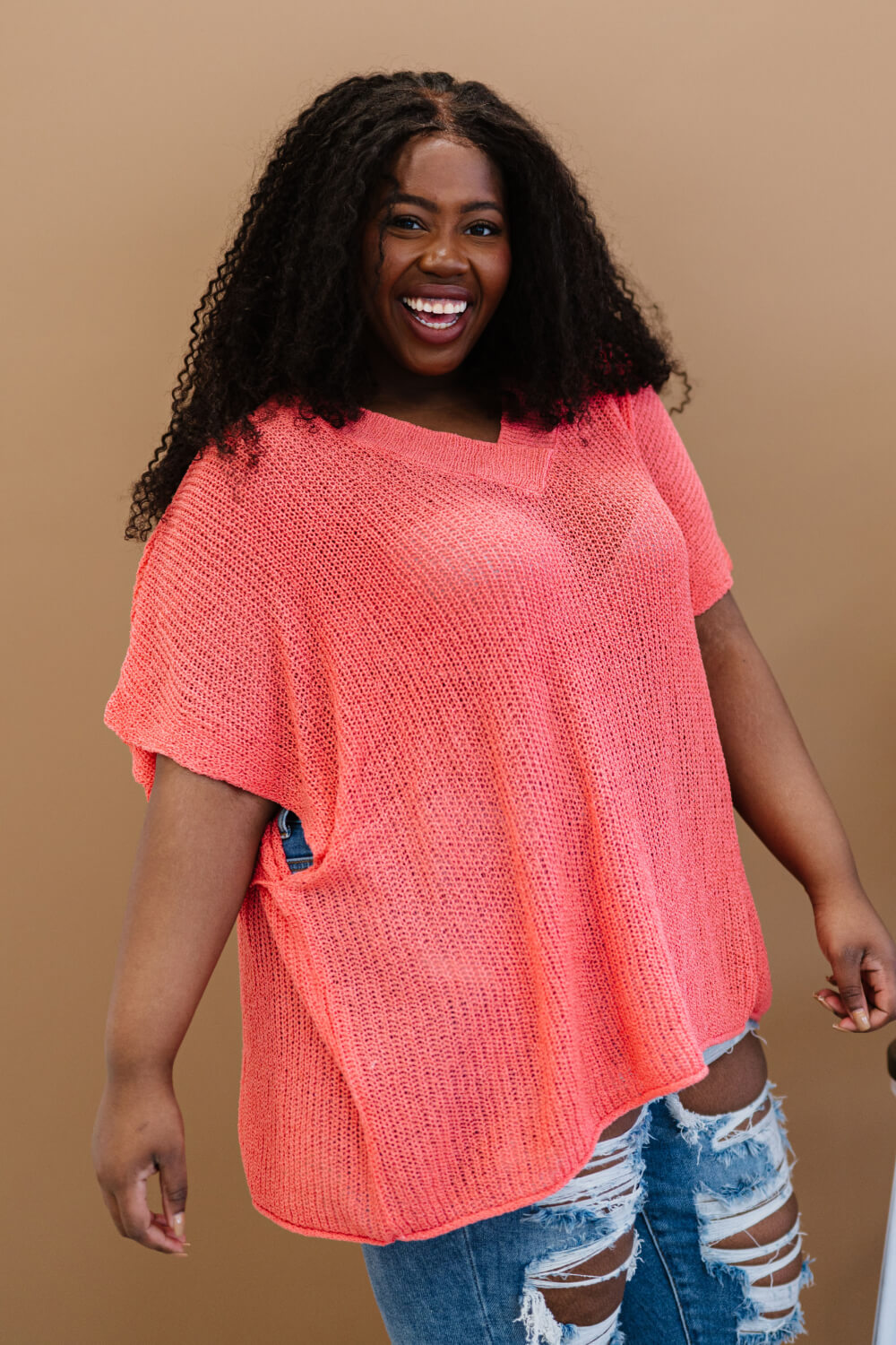 Lips Are Sealed Full Size Run Openwork Short-Sleeve Sweater