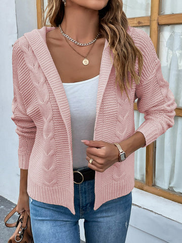 Cable-Knit Dropped Shoulder Hooded Cardigan