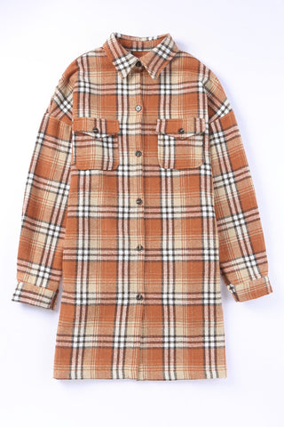 Plaid Drop Shoulder Side Slit Shirt Dress