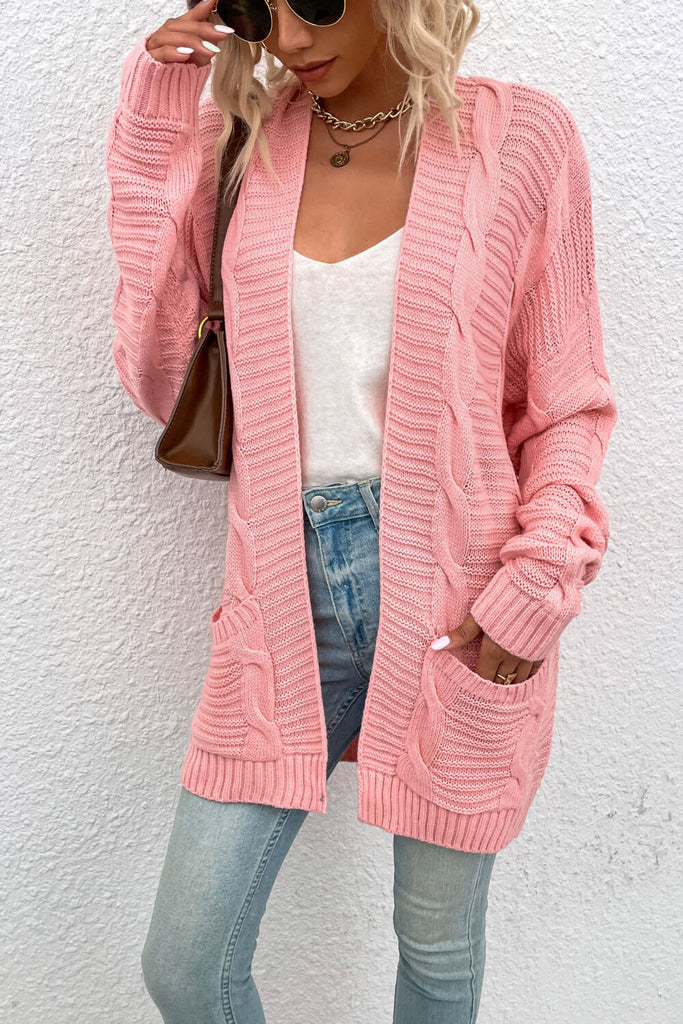 Cable-Knit Open Front Longline Cardigan