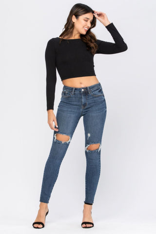 Full Size Destroyed Knee High Waist Skinny Jeans