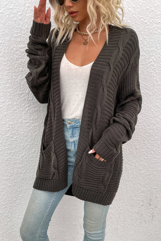 Cable-Knit Open Front Longline Cardigan