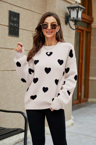 Pull à manches lanternes et motif coeur