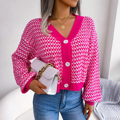 Two-Tone Lantern Sleeve Cardigan