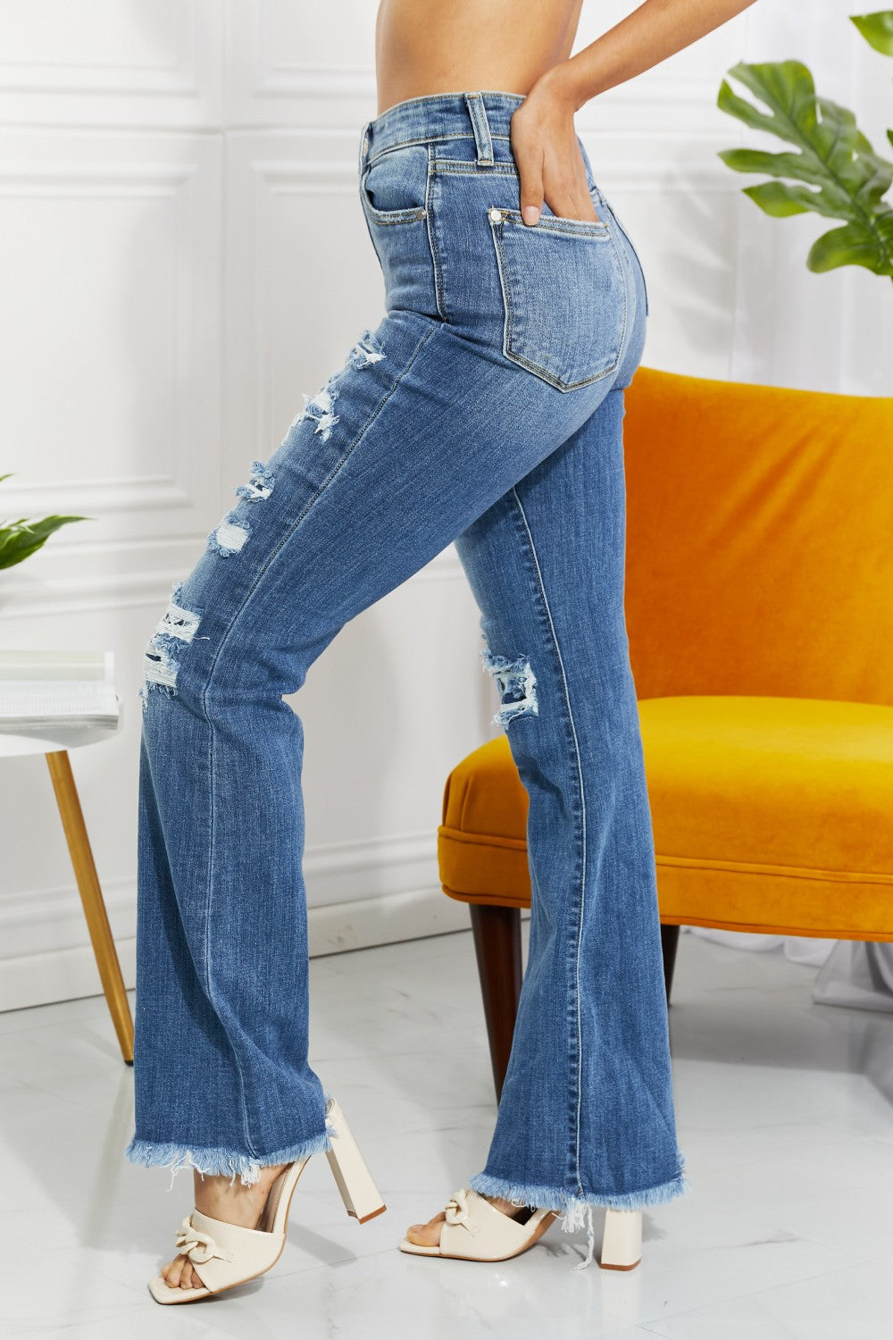 Full Size Janie High Waisted Patched Bootcut