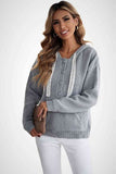 Lace Drawstrings Button-down Knitted Hoodie