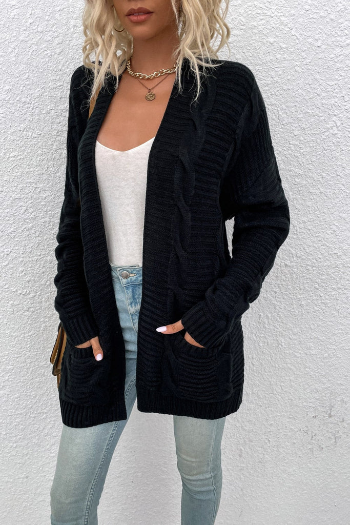 Cable-Knit Open Front Longline Cardigan