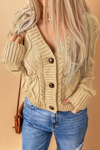 Mixed Knit Button Down Cardigan with Pockets