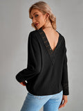 Lace Trim Waffle-Knit Round Neck Top