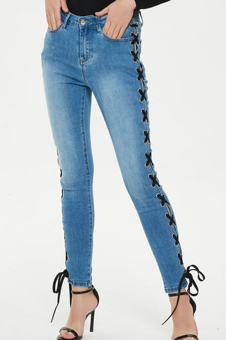 Full Size Lace-Up Jeans with Pockets