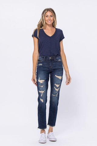 Mid-Rise Distressed Boyfriend Jeans