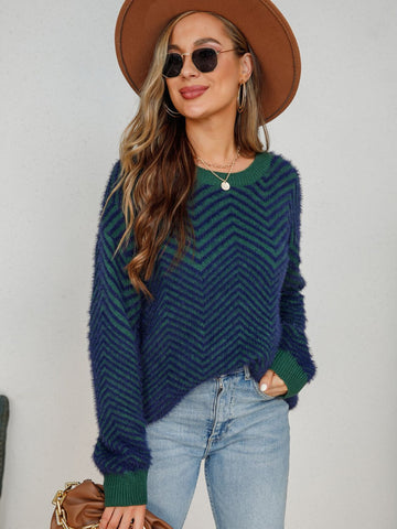 Chevron Two-Tone Fuzzy Sweater