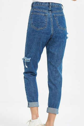High Waist Distressed Boyfriend Jeans