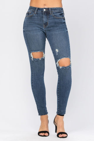 Full Size Destroyed Knee High Waist Skinny Jeans