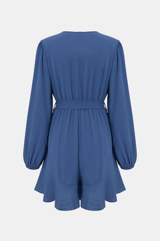 Tie-Waist Balloon Sleeve Ruffled Surplice Romper