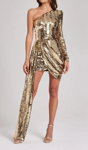 One-Shoulder-Minikleid mit Pailletten in Gold