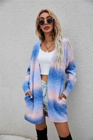 Multicolored Gradient Open Front Longline Cardigan