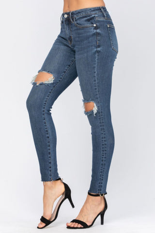 Full Size Destroyed Knee High Waist Skinny Jeans