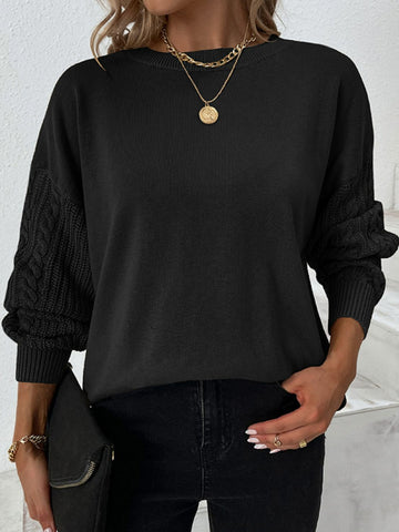 Cable-Knit Ribbed Trim Tunic Sweater