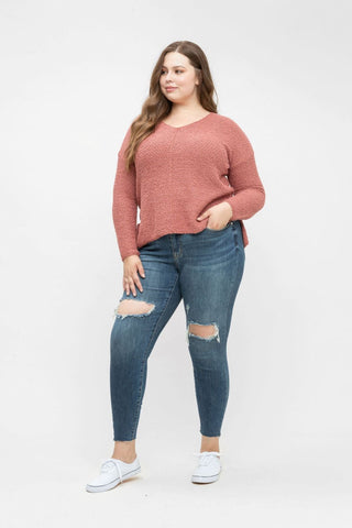 Full Size Destroyed Knee High Waist Skinny Jeans