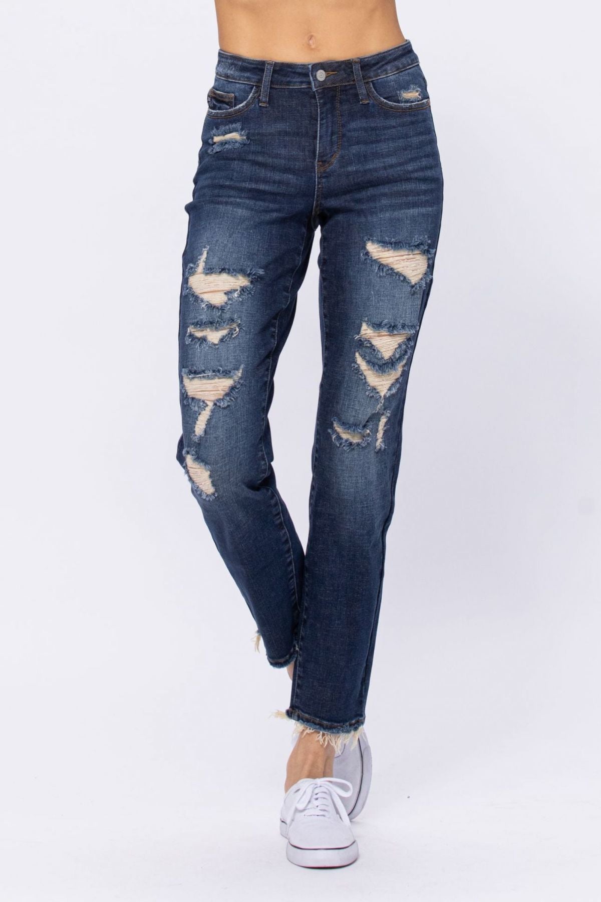 Mid-Rise Distressed Boyfriend Jeans