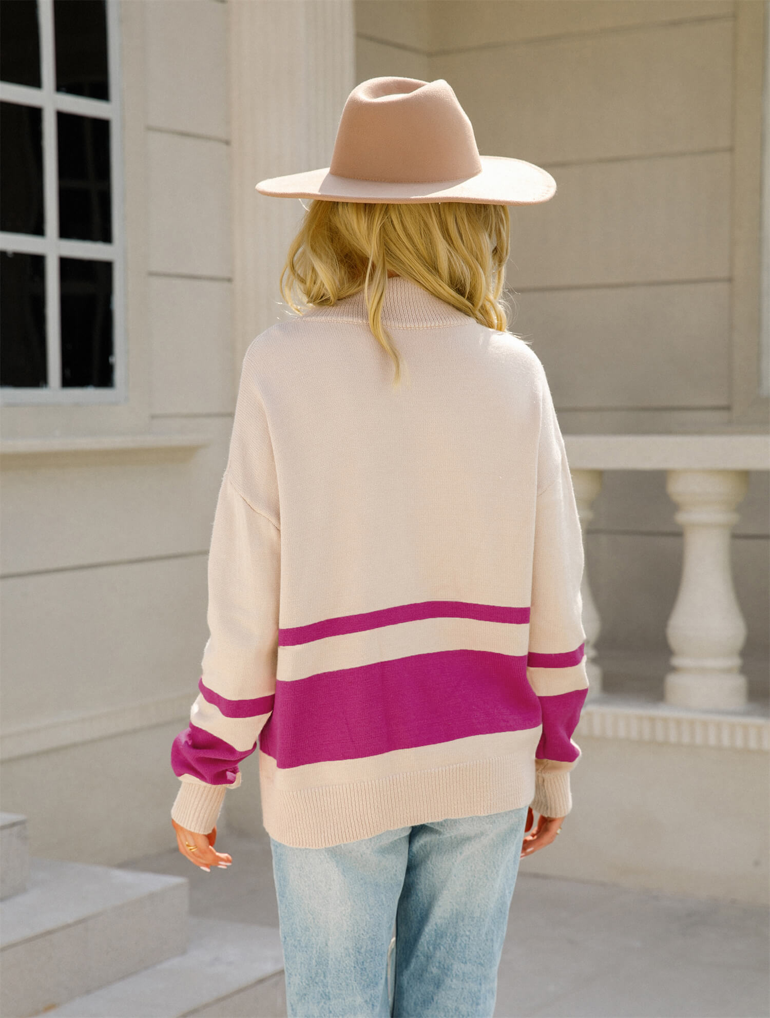 Striped Half-Zip Collared Sweater