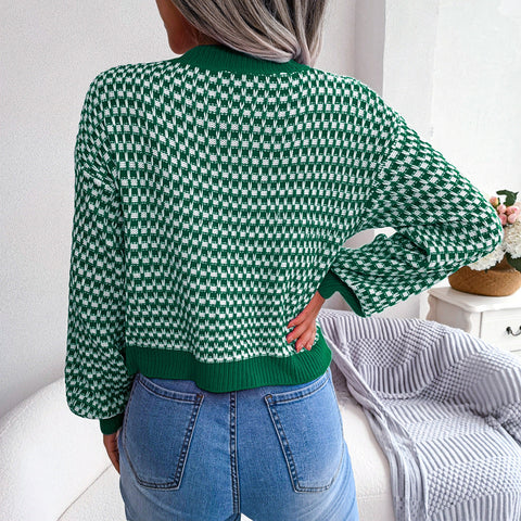 Two-Tone Lantern Sleeve Cardigan