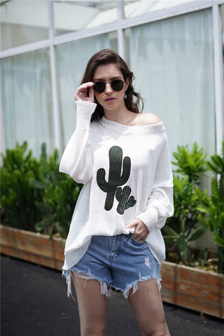 Cactus Graphic Dropped Shoulder Sweater