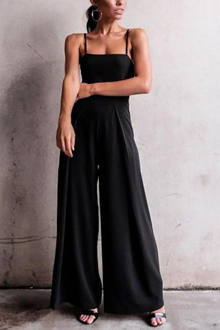 Wide Leg Strappy Solid Jumpsuits