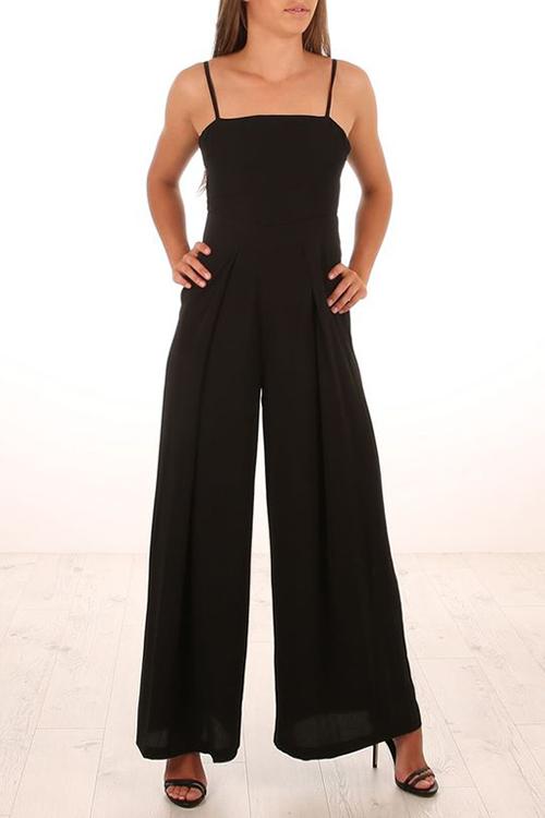 Wide Leg Strappy Solid Jumpsuits