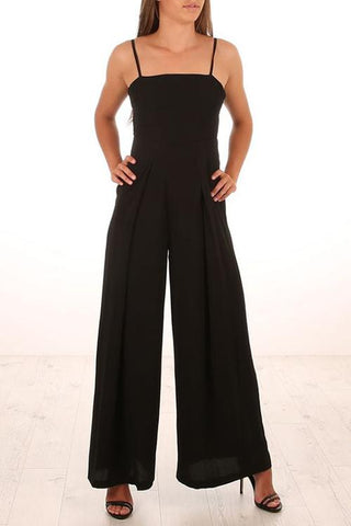 Wide Leg Strappy Solid Jumpsuits