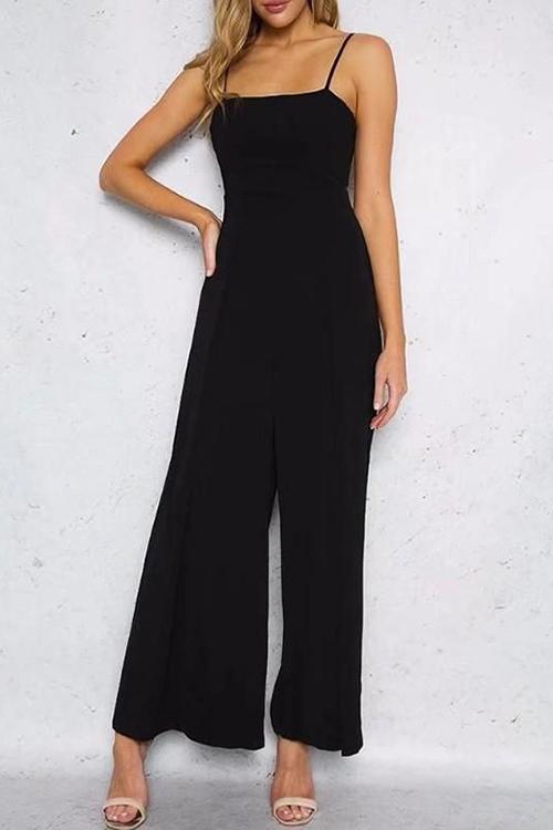 Wide Leg Strappy Solid Jumpsuits