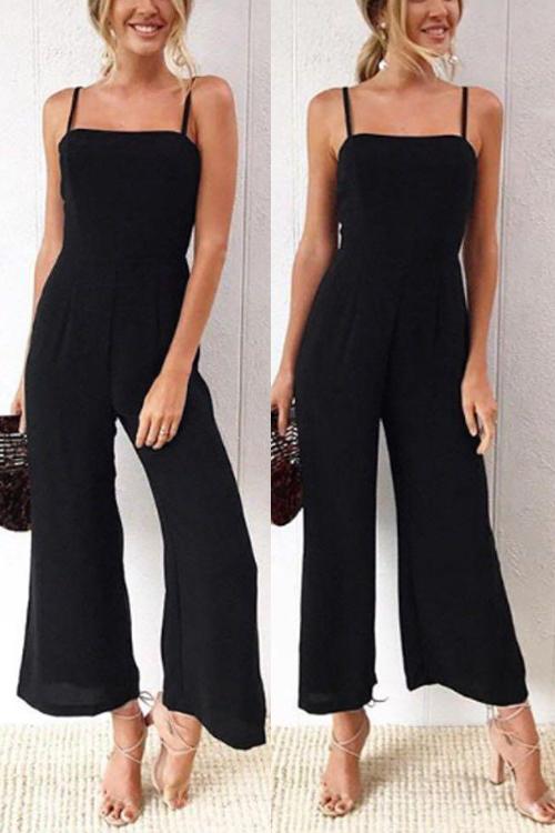 Wide Leg Strappy Solid Jumpsuits