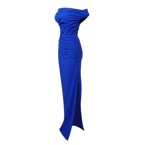 Geschlitztes Satin-Korsettkleid in Blau 