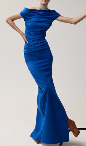 Split Satin Corset Dress in Blue