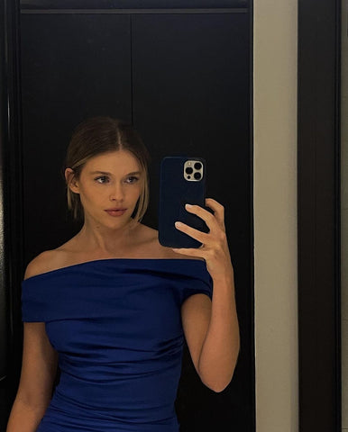 Split Satin Corset Dress in Blue