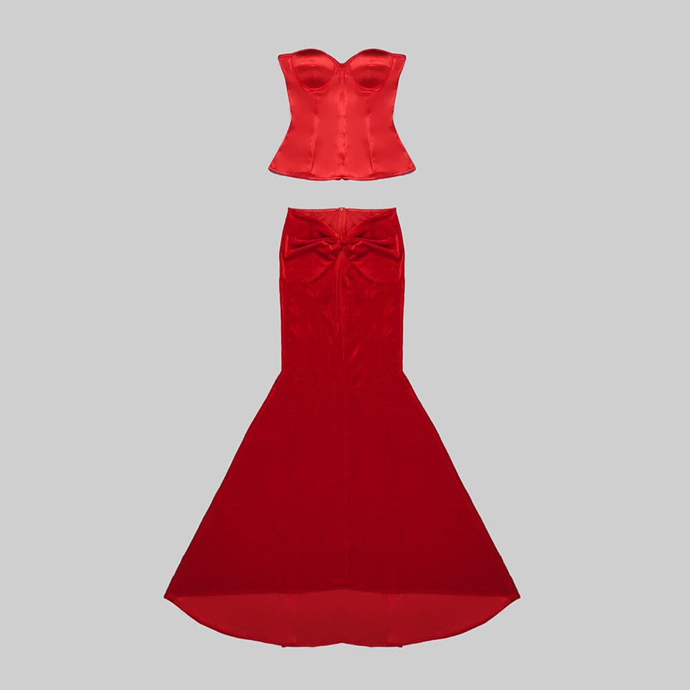 Strapless Corset Two-Piece Dress in Red