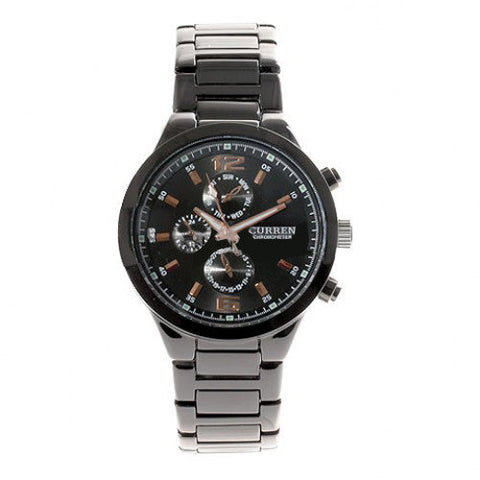 Chronographe étanche en acier inoxydable noir (cadran noir de 4,2 cm)