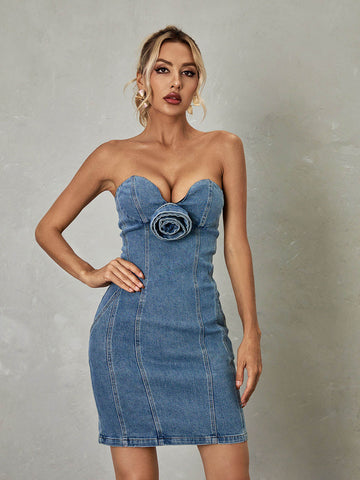 Mini-robe en jean sans bretelles