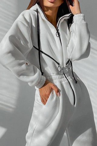 Zip Up Drop Shoulder Hooded Jumpsuit