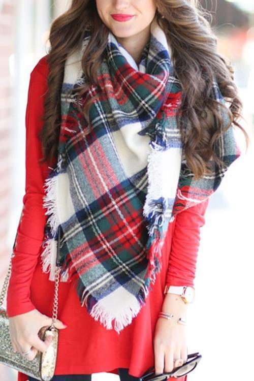 White Plaid Blanket Scarf