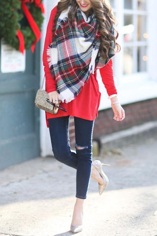 White Plaid Blanket Scarf