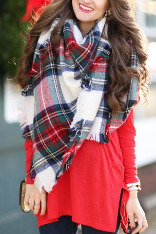 White Plaid Blanket Scarf